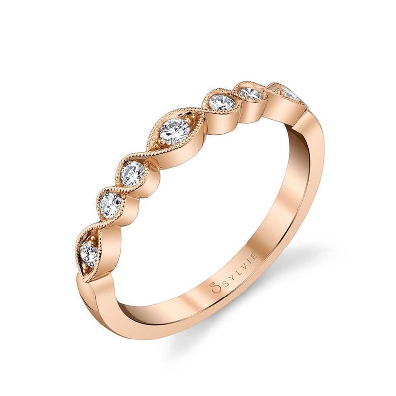 Sylvie Women's 14k Rose Gold Vintage-Inspired Stackable Diamond Wedding Band with Milgrain Detail