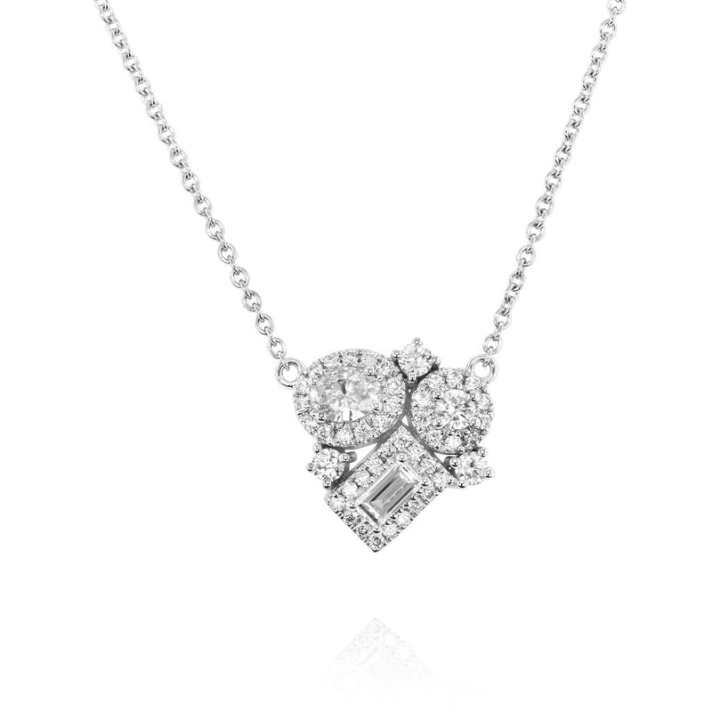 Yael 14k White Gold Mosaic Diamond Pendant Necklace