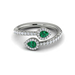 Vlora 14k White Gold Adella Color Collection Halo Bypass Design Emerald and Diamond Fashion Ring