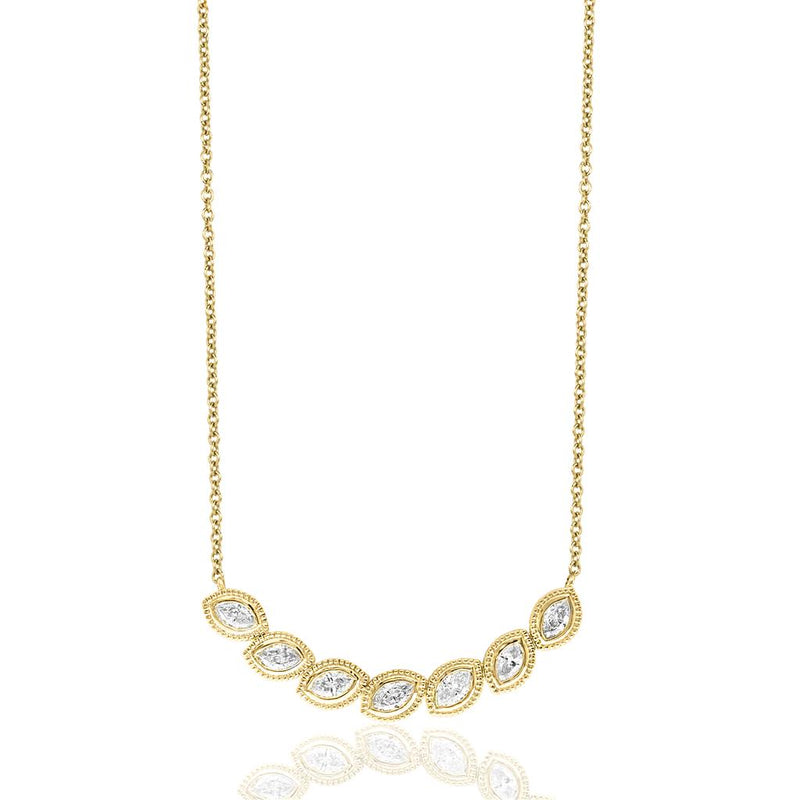 Davis Classics 14k Yellow Gold Vintage-Style Diamond Curved Bar Necklace