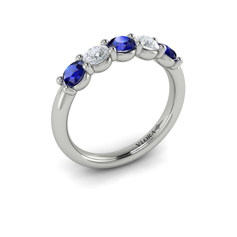 Vlora 14k White Gold Sri Lanka Sapphire and Diamond Fashion Band