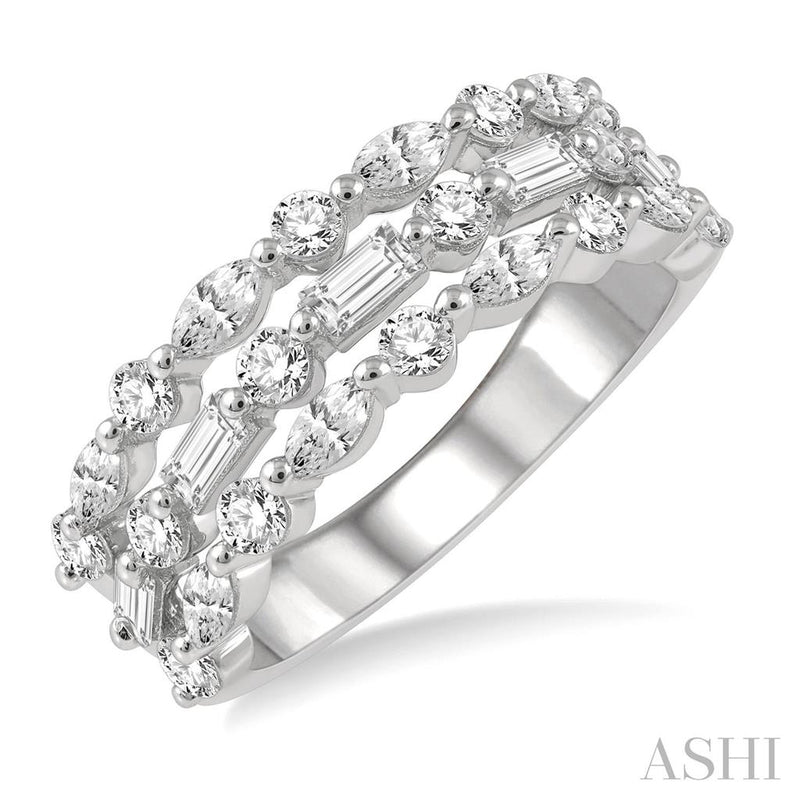 Davis Classics 14k White Gold Open Triple Row Diamond Fashion Ring