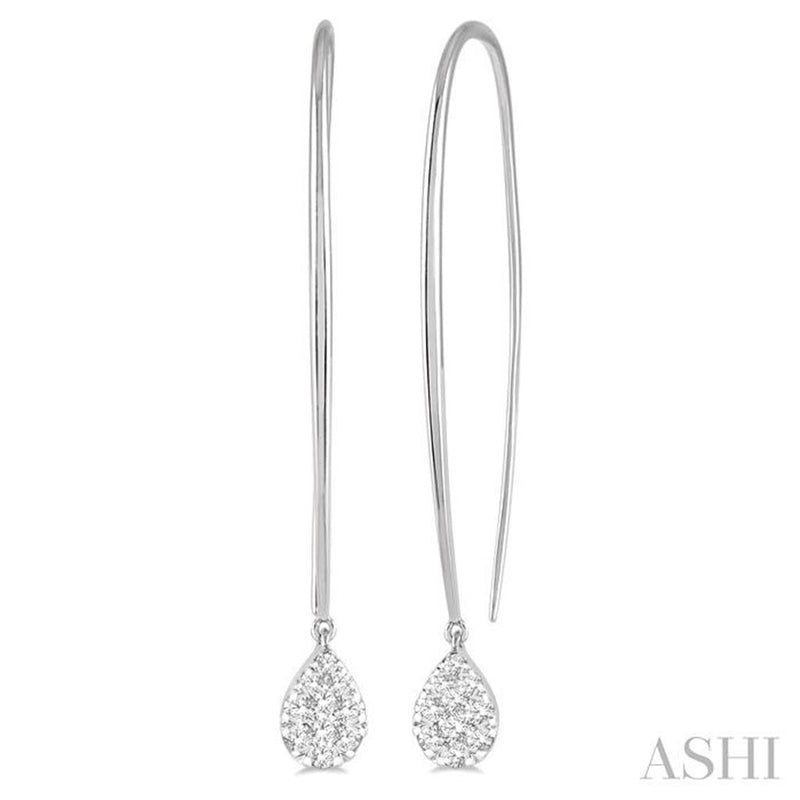 Davis Classics 14k White Gold Endless Diamond Pear Drop Threader Earrings