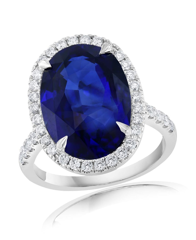 Davis Classics 18k White Gold Ceylon Blue Sapphire and Diamond Halo Fashion Ring