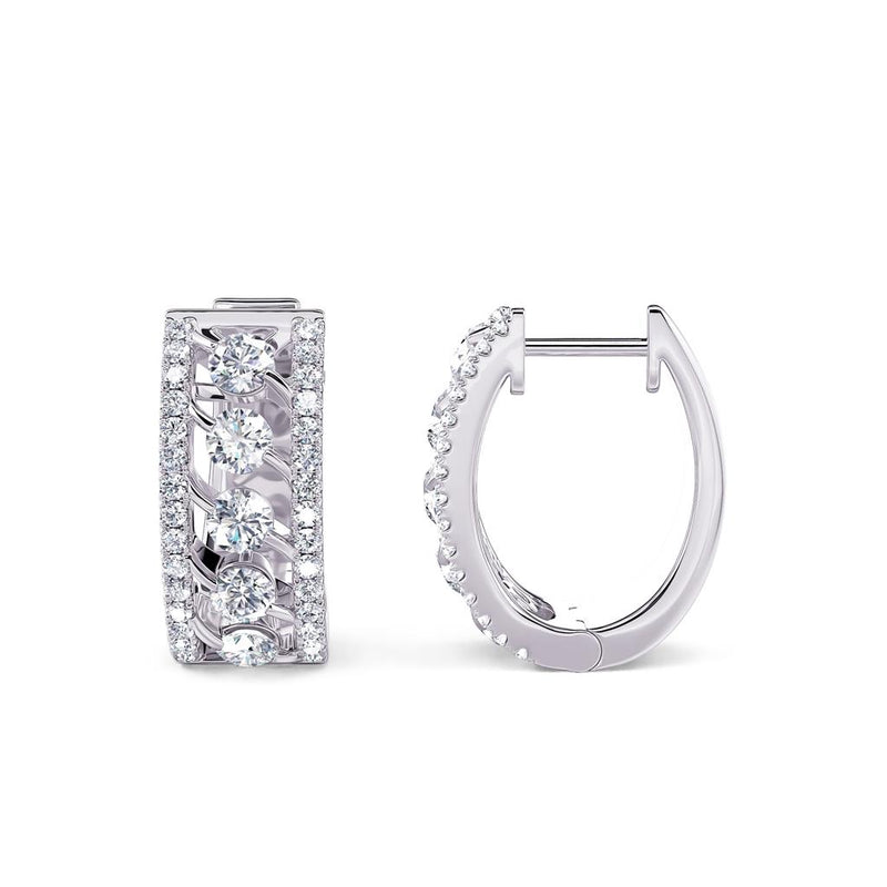 Davis Classics 14k White Gold Diamond Hinged Huggie Hoop Earrings