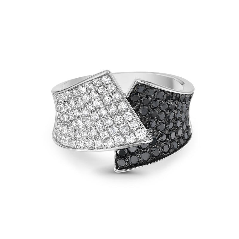 Charles Krypell 18k White Gold Diamond and Black Diamond Bypass Fashion Ring