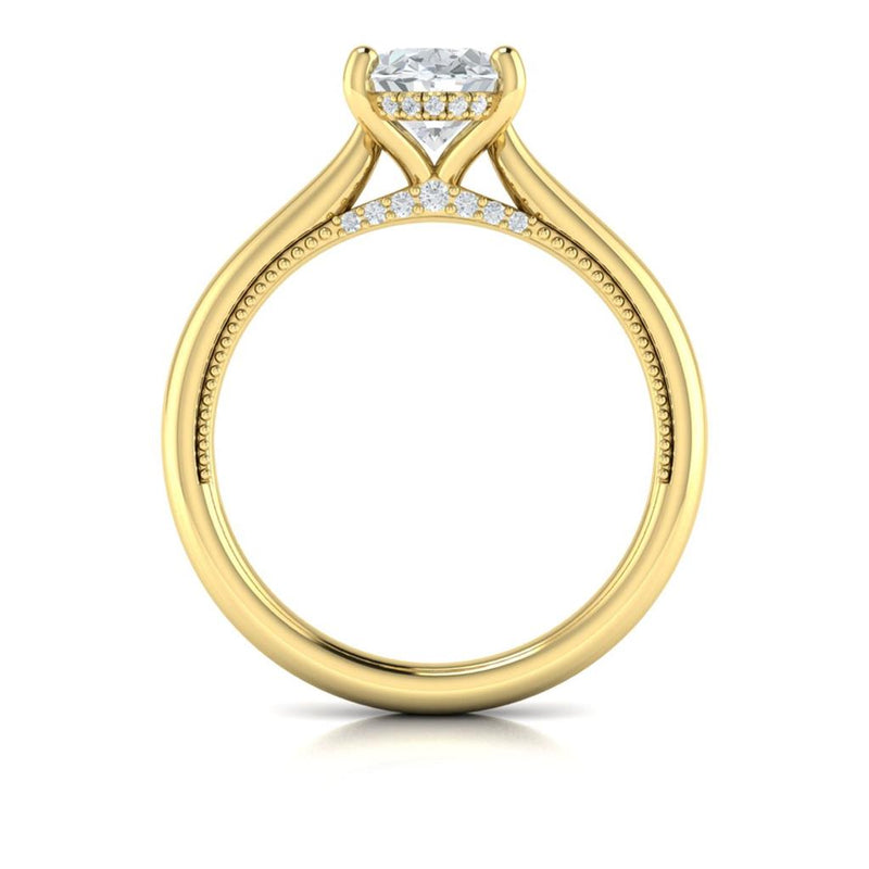 Vlora 14k Yellow Gold Solitaire Collection Oval Diamond Engagement Ring Setting with Bead Detail