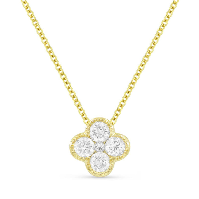 Madison L 14k Yellow Gold Clover Design Diamond Pendant Necklace with Milgrain Detail