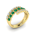 Vlora 14k Yellow Gold Adella Color Collection Triple Row Bypass Design Emerald and Diamond Fashion Ring