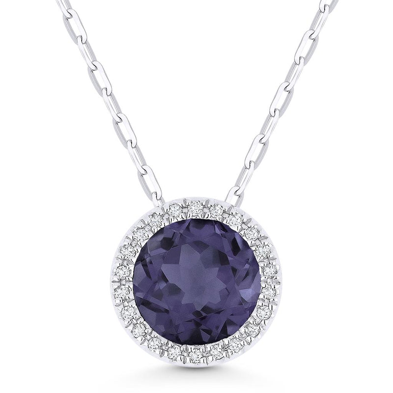 Madison L 14k White Gold Lab-Created Alexandrite Halo Pendant