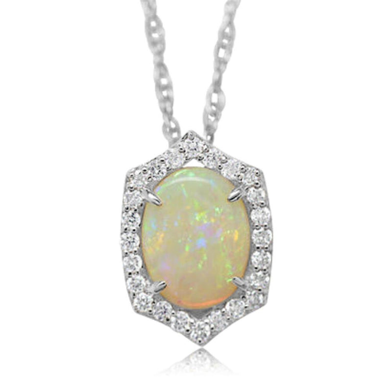 Davis Classics 14k White Gold Australian Opal and Diamond Halo Pendant