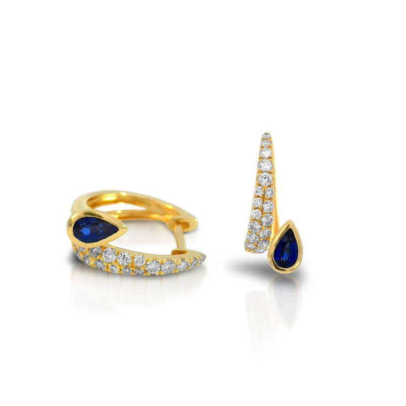 Madison L 14k Yellow Gold Blue Sapphire and Diamond Huggie Hoop Earrings