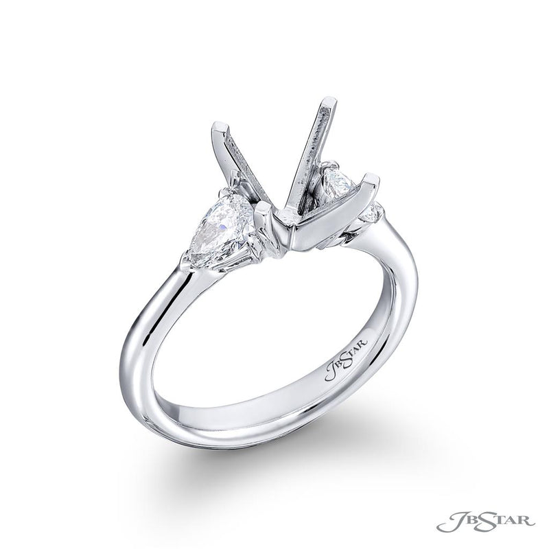 JB Star Platinum Three-Stone Engagement Ring with Pear Cut Side Diamonds