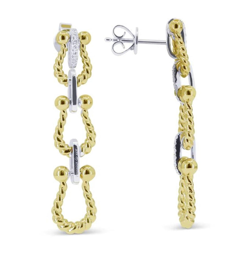 Madison L 14k Yellow and White Gold Triple Link Design Diamond Drop Earrings