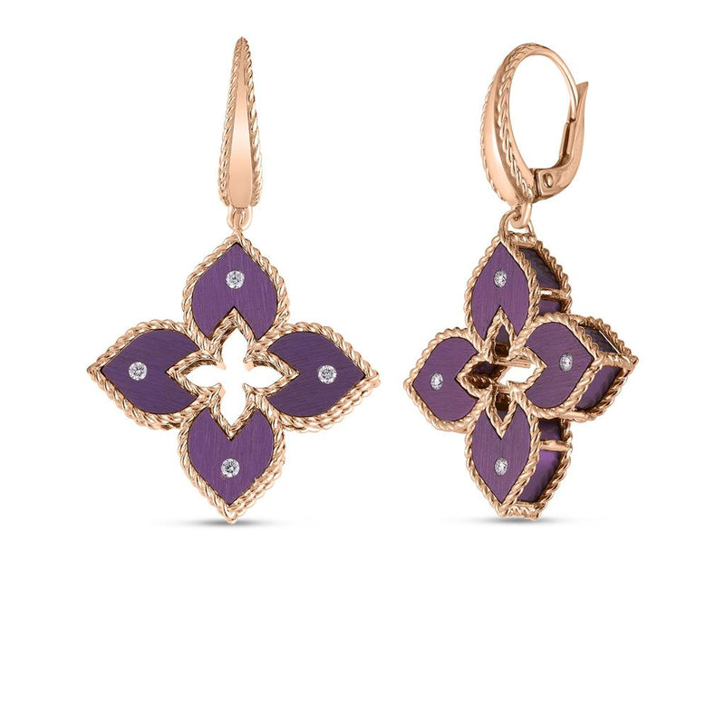 Roberto Coin 18k Rose Gold and Purple Titanium Venetian Princess Collection Floral Dangle Earrings