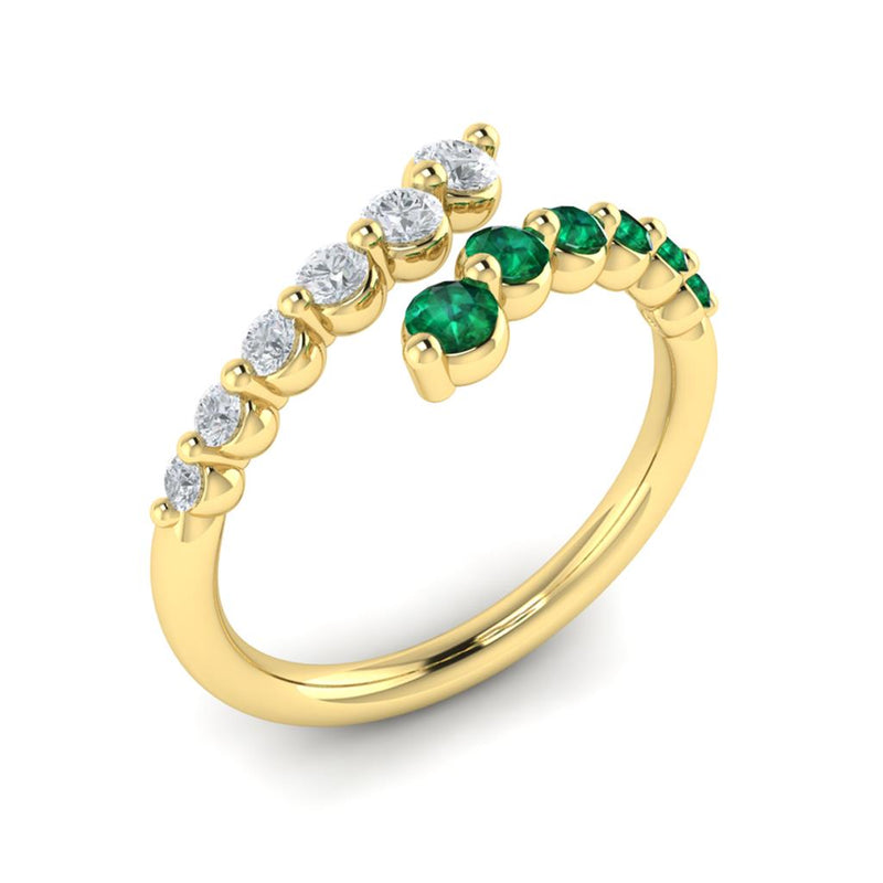 Vlora 14k Yellow Gold Adella Color Collection Bypass Design Emerald and Diamond Fashion Ring