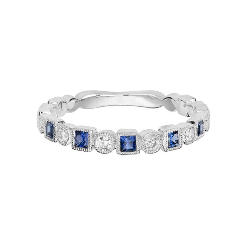 Davis Classics 14k White Gold Stackable Blue Sapphire and Diamond Band