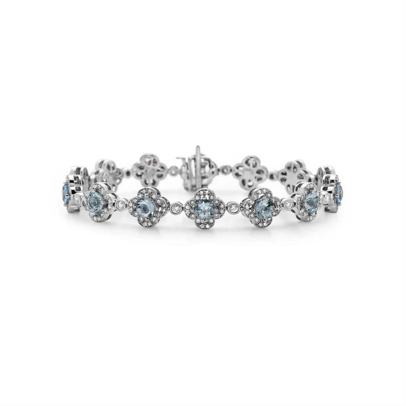 Charles Krypell 18k White Gold Aquamarine and Diamond Floral Halo Bracelet