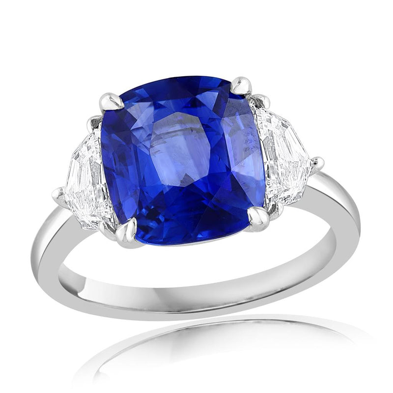 Davis Classics Platinum Three-Stone Blue Sapphire and Diamond Ring