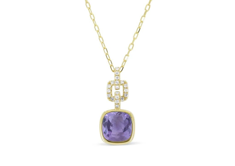 Madison L 14k Yellow Gold Amethyst and Diamond Drop Pendant Necklace