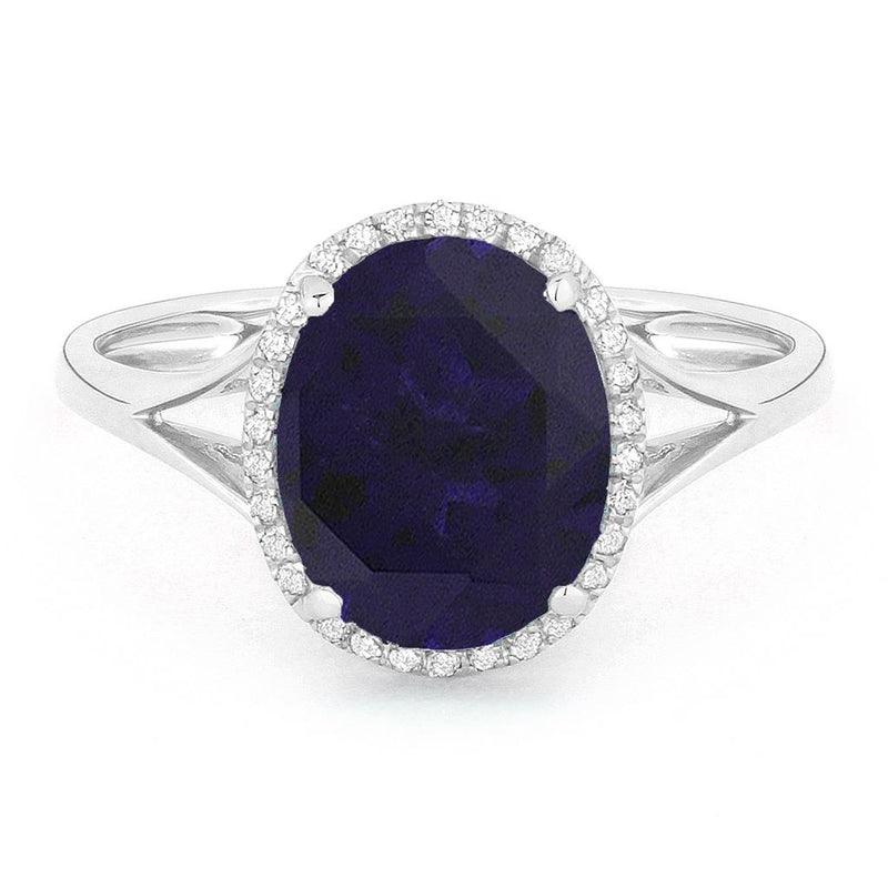 Madison L 14k White Gold Split Shank Halo Design Lab-Created Sapphire Ring