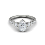 Vlora 14k White Gold Three Stone Collection Bezel Style Pear Diamond Engagement Ring Setting