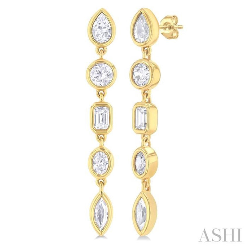 Davis Classics 14k Yellow Gold Mixed Shape Diamond Drop Earrings