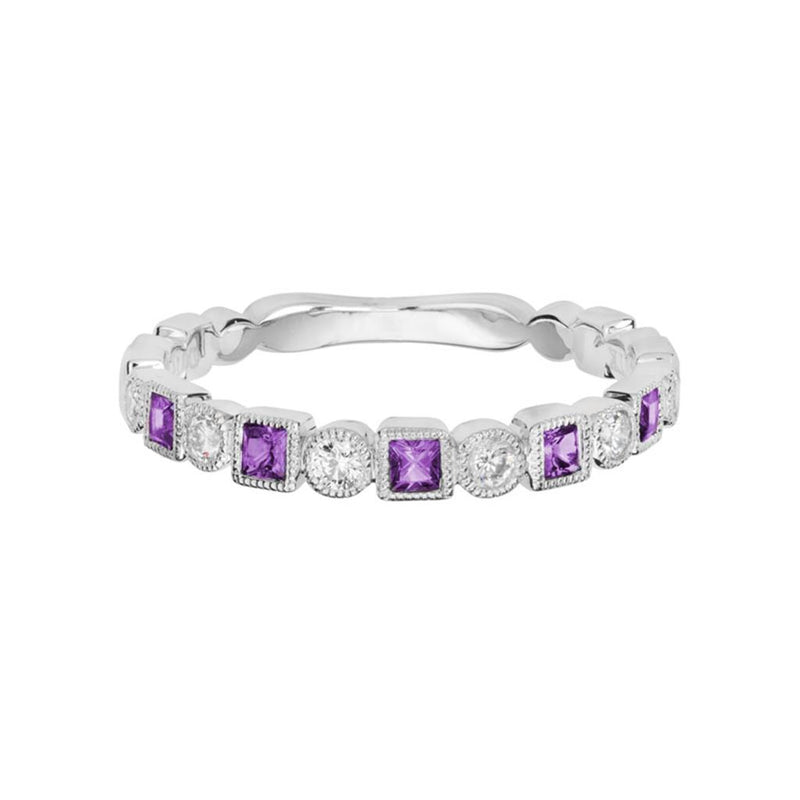 Davis Classics 14k White Gold Amethyst and Diamond Stackable Band