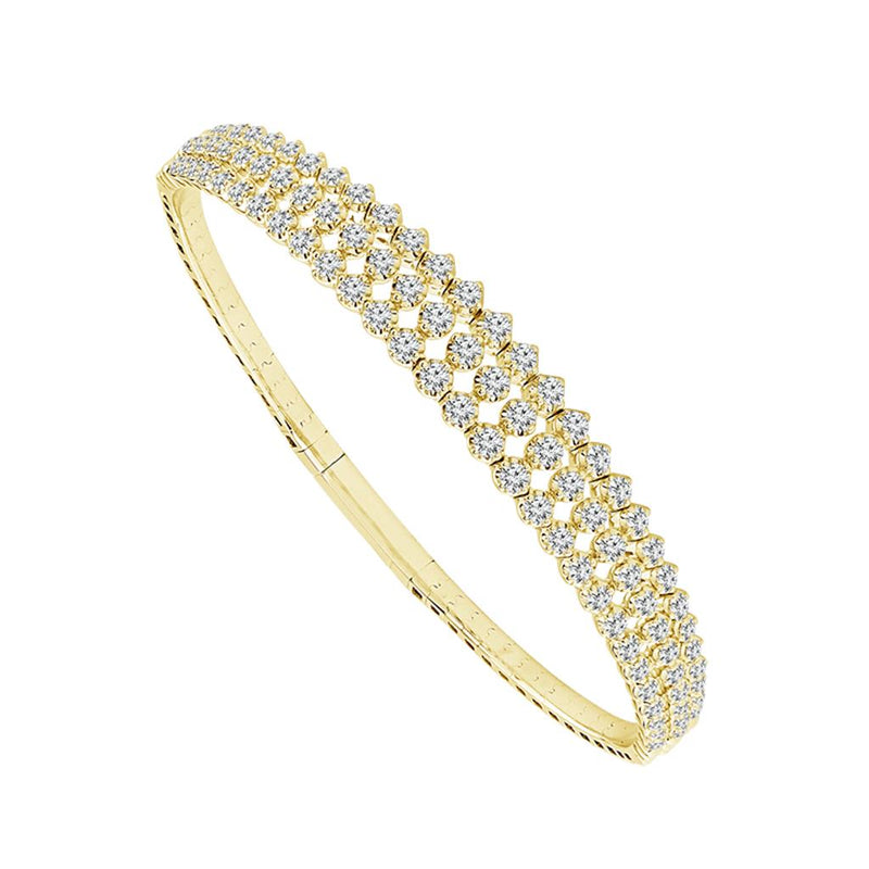 Davis Classics 14k Yellow Gold and Titanium Flexie Open Three-Row Diamond Bangle Bracelet