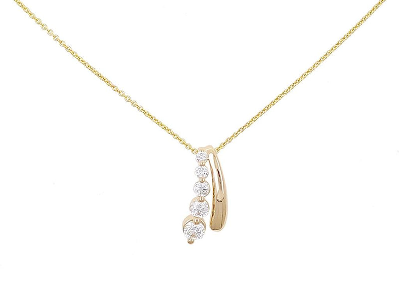 Davis Classics 14k Yellow Gold Double Row Diamond Drop Pendant Necklace