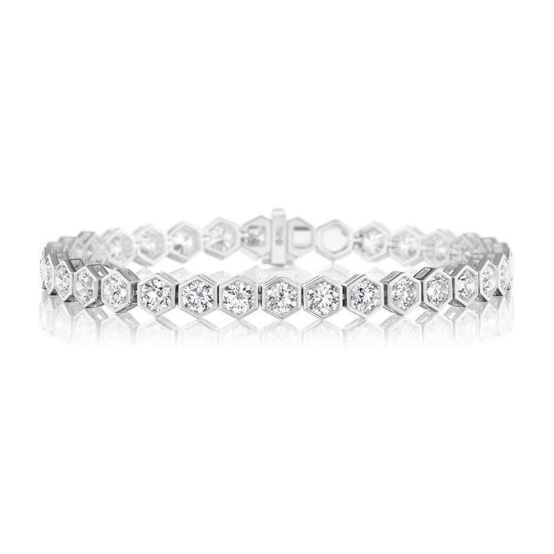 Davis Classics 18k White Gold Hex Broadway Diamond Tennis Bracelet