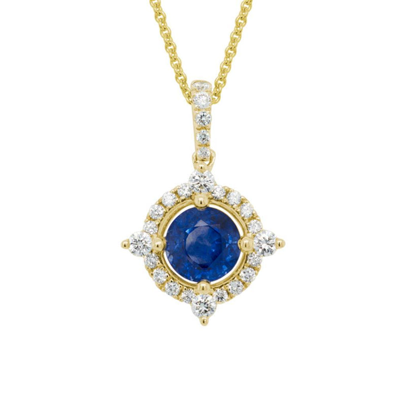 Davis Classics 14k Yellow Gold Sapphire and Diamonds Drop Necklace