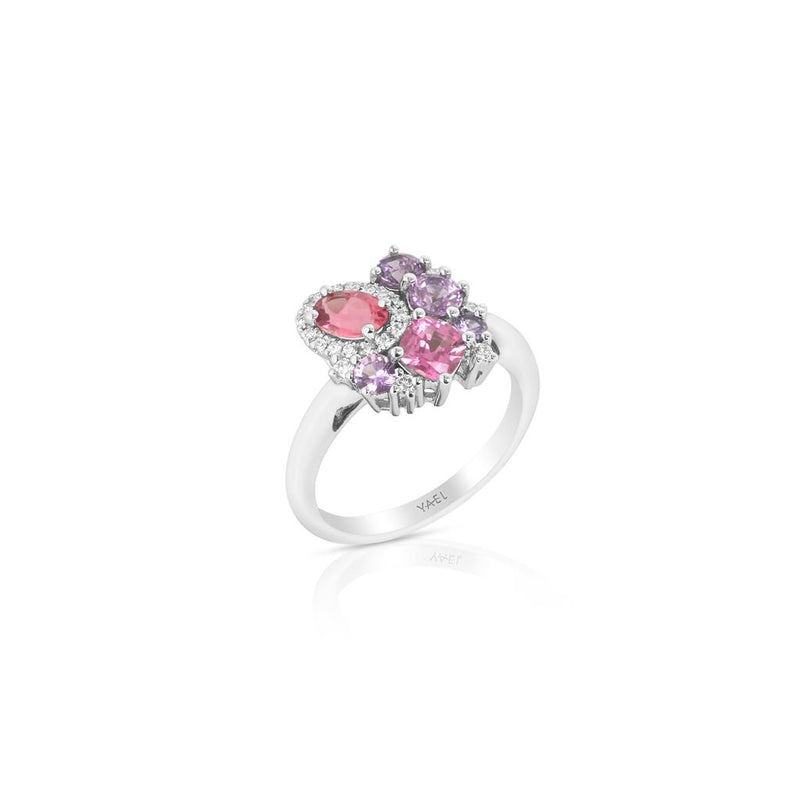 Yael Designs 14k White Gold Tesserae Orchid Tourmaline and Sapphire Fashion Ring