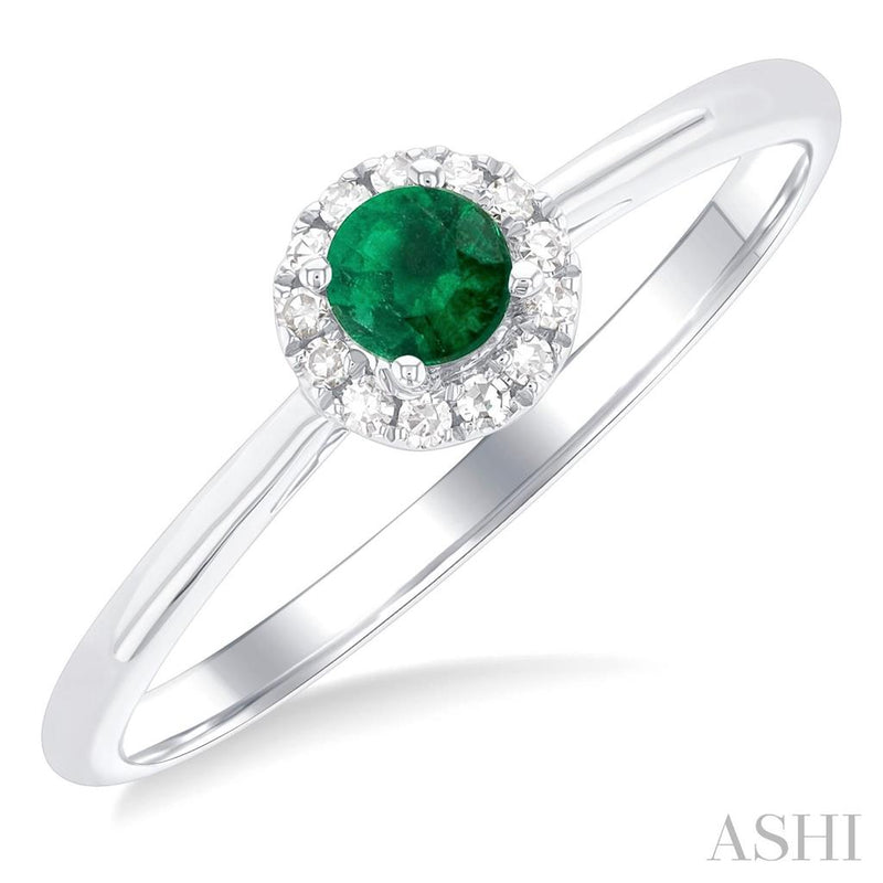 Davis Classics 14k White Gold Emerald and Diamond Halo Ring