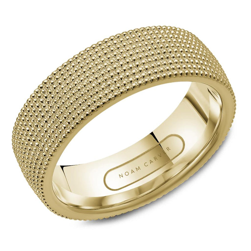 Noam Carver 14k Yellow Gold 7.5mm Comfort Fit Wedding Band with High Polish Beaded Design