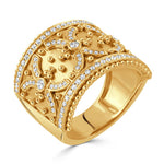 Doves 18k Yellow Gold Byzantine Wide Diamond Fashion Band