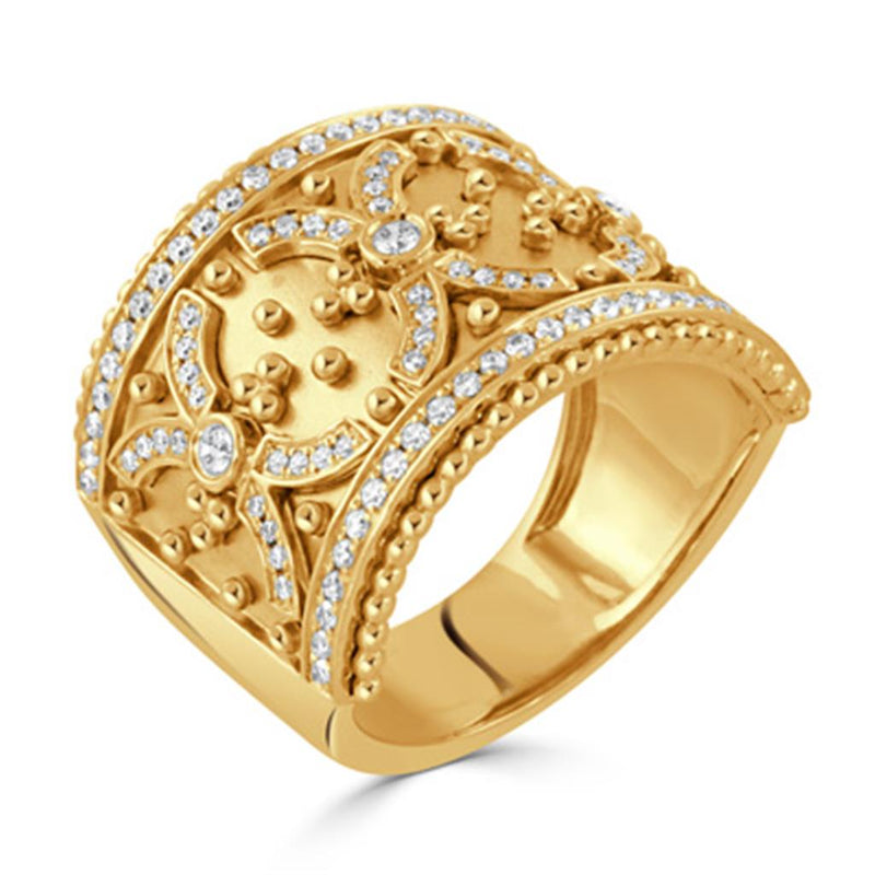 Doves 18k Yellow Gold Byzantine Wide Diamond Fashion Band