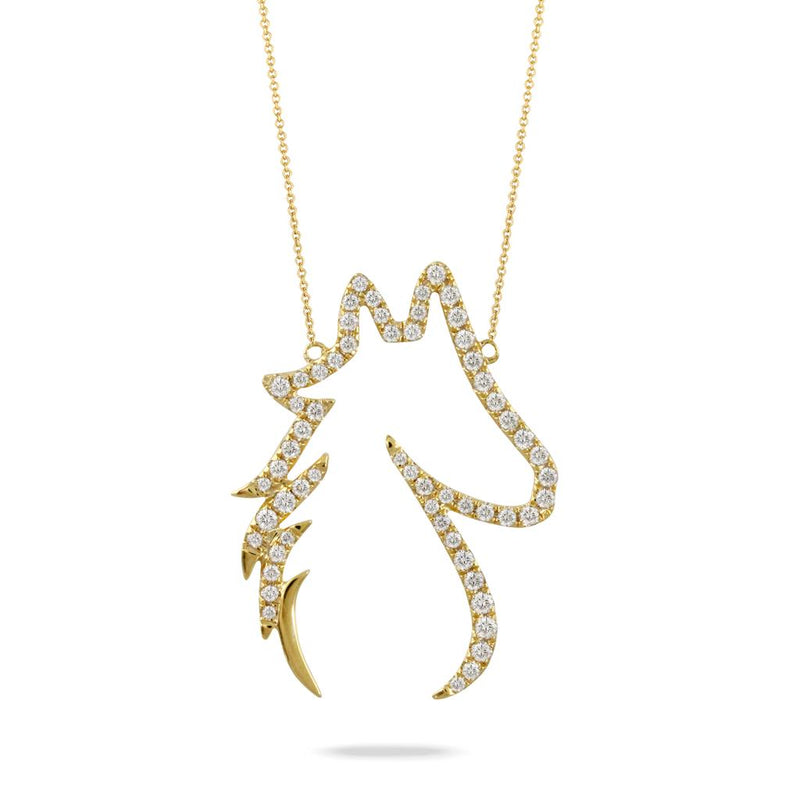 Doves 18k Yellow Gold Equestrian Collection Silhouette Horse Head Diamond Pendant Necklace