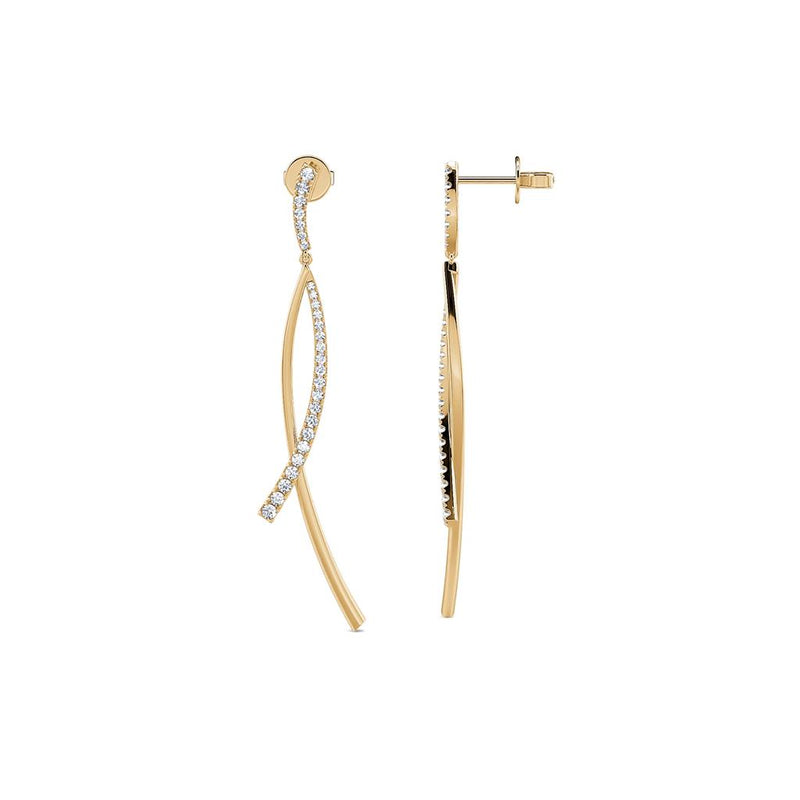 Davis Classics 14k Yellow Gold Crossover Design Diamond Dangle Earrings