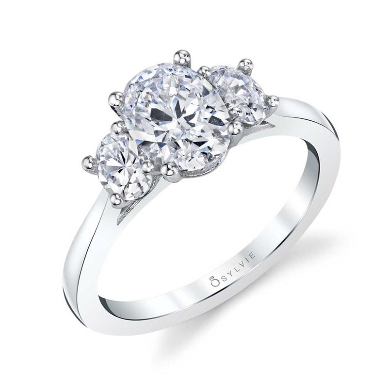 Sylvie Three Stone Diamond Engagement Ring Setting in 14k White Gold