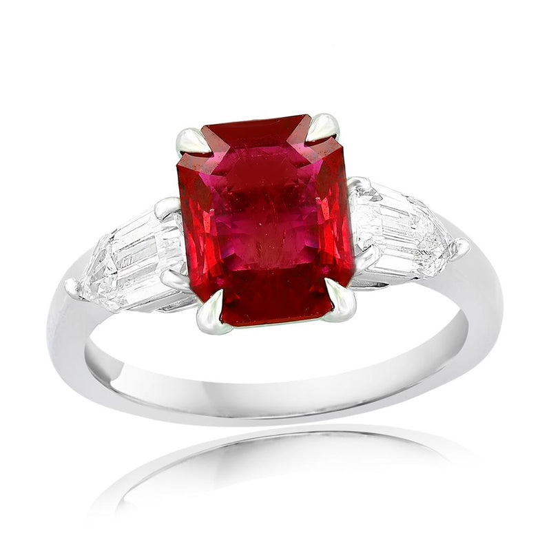 Davis Classics Platinum Three-Stone Madagascar Ruby and Diamond Ring