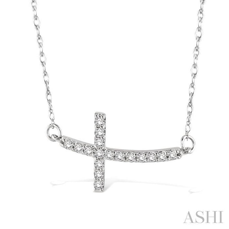 Davis Classics 14k White Gold Diamond Sideways Cross Necklace