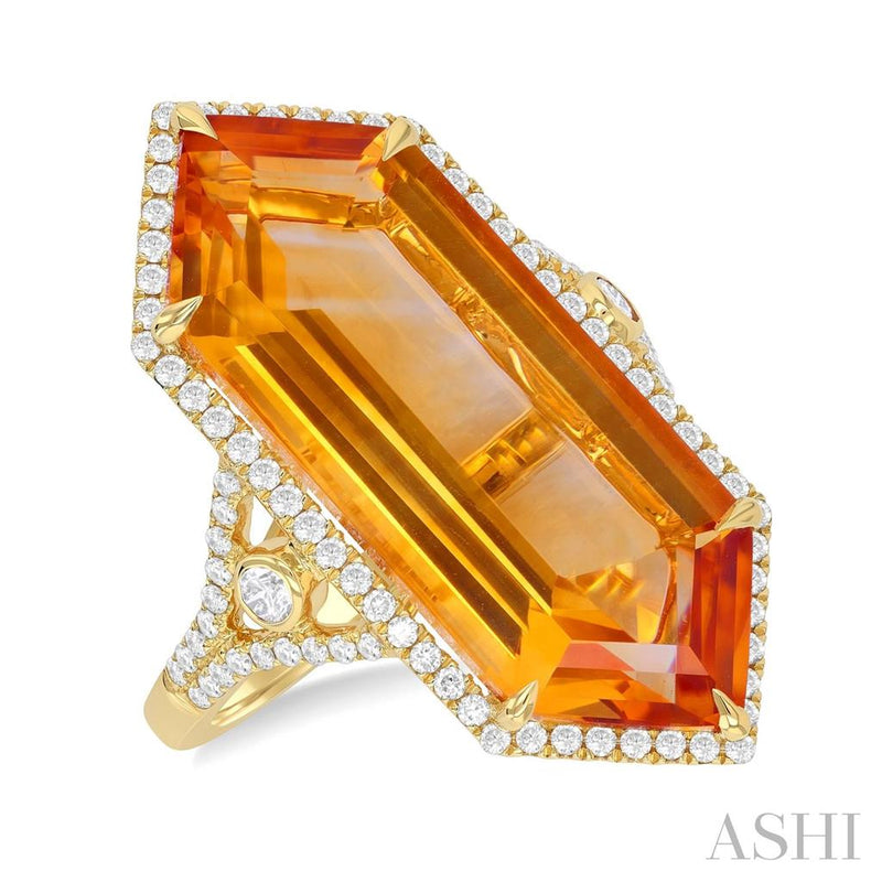 Davis Classics 14k Yellow Gold Geometric Halo Citrine and Diamond Fashion Ring