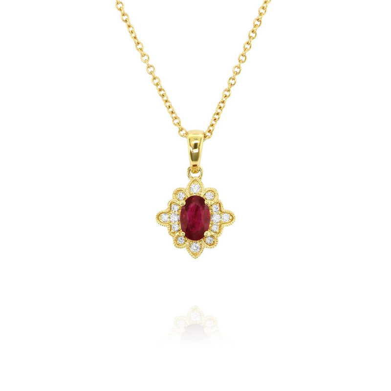 Yael 18k Yellow Gold Ruby and Diamond Floral Pendant