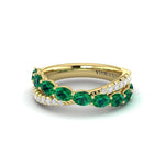 Vlora 14k Yellow Gold Crossover Design Zambian Emerald and Diamond Ring