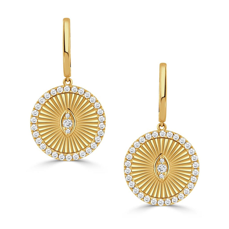 Doves 18k Yellow Gold Helios Collection Halo Sunburst Disc Drop Earrings