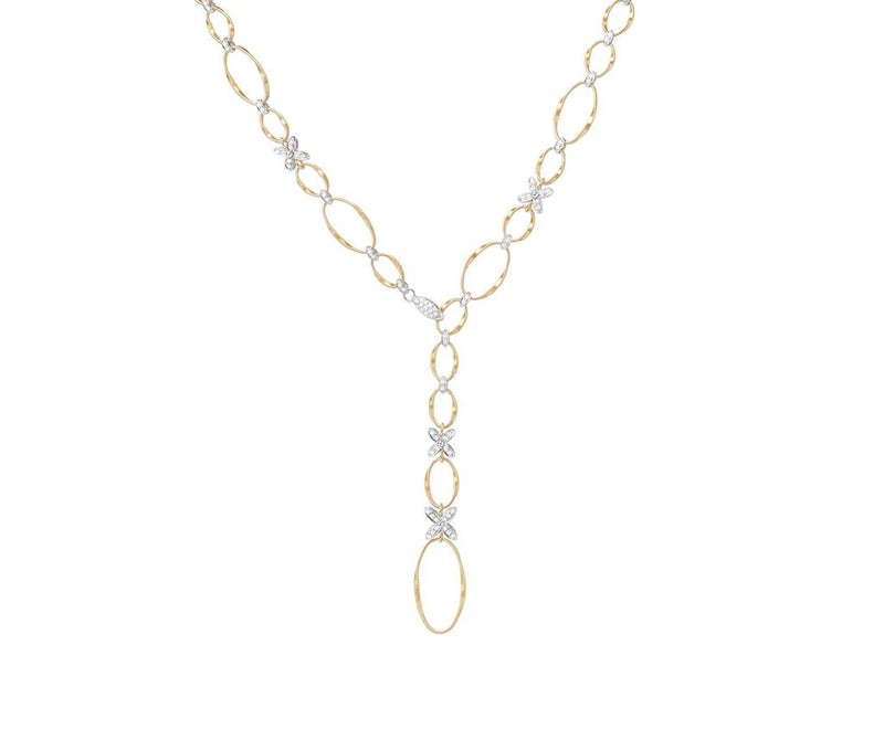 Marco Bicego Marrakech Onde Collection Floral Y-Style Diamond Necklace in 18K Yellow and White Gold