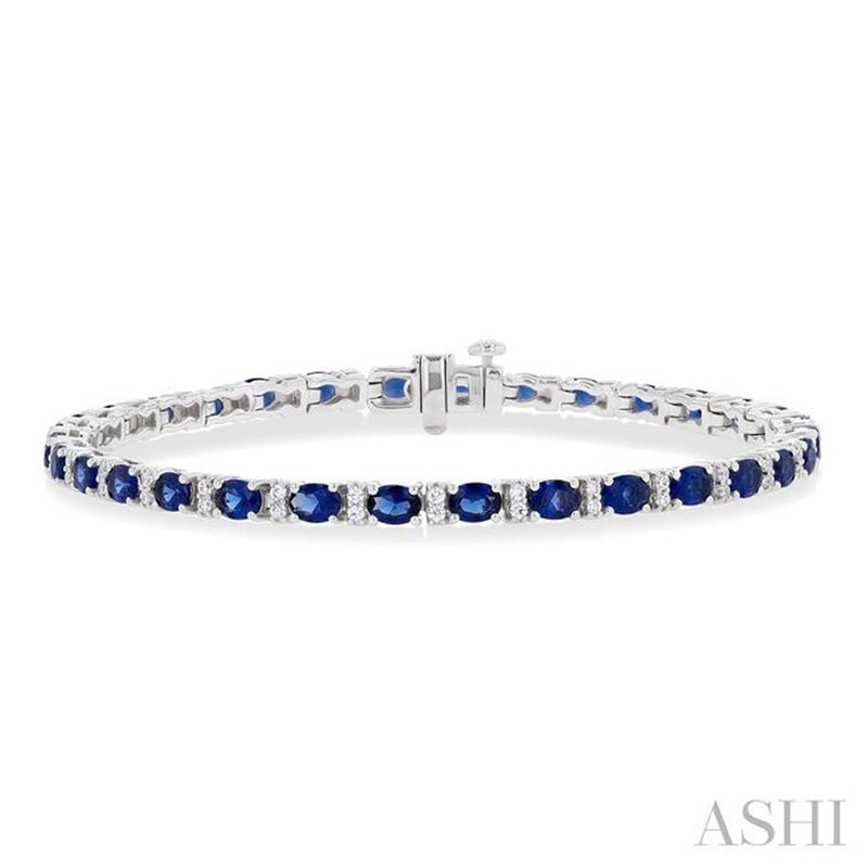 Davis Classics 14k White Gold Blue Sapphire and Diamond Tennis Bracelet