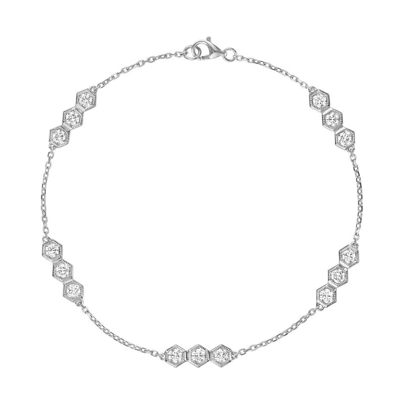 Davis Classics 18k White Gold Hex Broadway Diamond Station Necklace