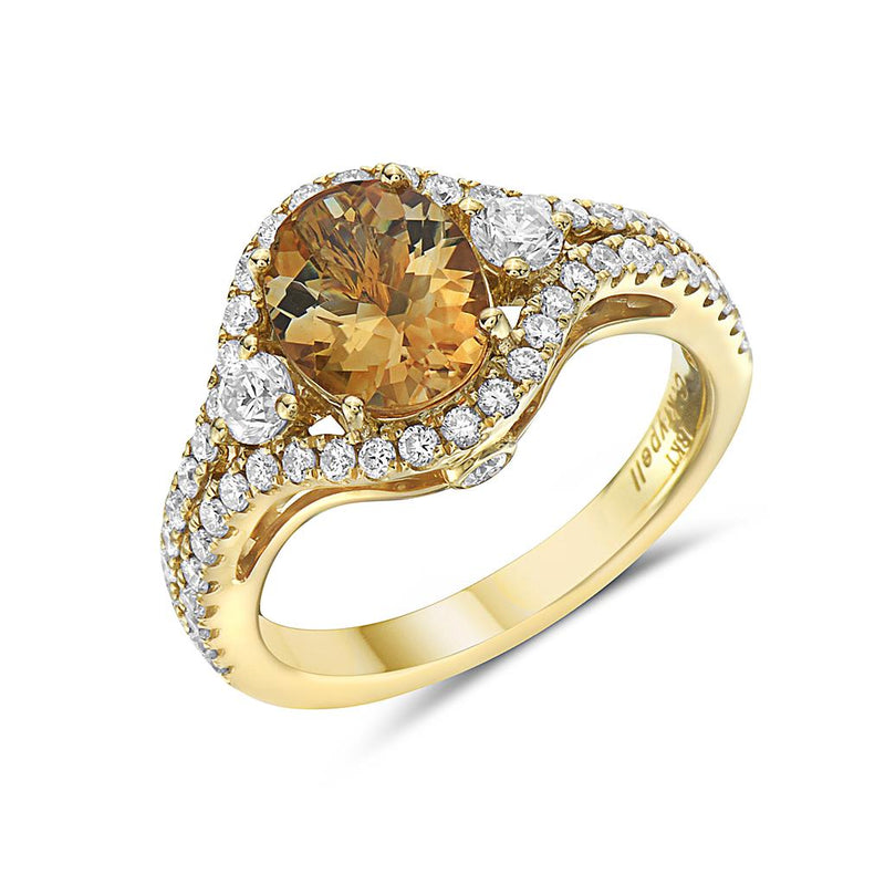 Charles Krypell 18k Yellow Gold Citrine and Diamond Halo Ring